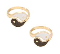 VALICLUD Bague Trigrammes Yin Yang Rétro En Alliage Doré, Anneau Réglable Ouvert, Bijoux Unisexes Pour Festival Et Usage Quotidien, Lot De 2 Bagues Ajustables Taille