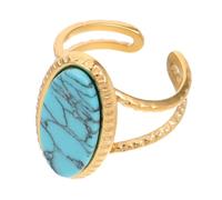 VALICLUD Bague Turquoise Ovale Vintage pour Femmes Anneau Ajustable Ouvert Finition Dorée Bague Empilable Océan Style Western pour Fêtes et Engagements