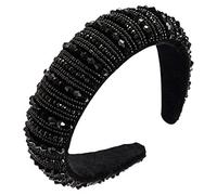 VALICLUD Bandeau Flanelle Noir avec Cristaux Décoratifs Large Cerceau à Perles pour Fêtes et Événements Spéciaux