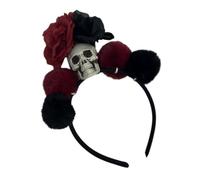 VALICLUD Bandeau Halloween Adulte avec Rose Rouge et Crâne Peluche Accessoire Cosplay Résistant et Confortable pour Fête Jour des Morts