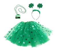VALICLUD Bandeau Trèfle Vert Saint-patrick, Kit Accessoires Fête 3 Pièces Jupe et Collier, Décorations Costume Saint-patrick pour Homme et Femme, Fournitures Festives Saisonnières