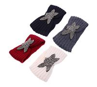 VALICLUD Bandeaux Tricotés Décoratifs à Paillettes Quatre Feuilles, Lot De 4 Pièces, Bandeau Chaud En Laine Protection D’oreilles, Pour Femmes Et Filles, Pour Activités Hivernales Et Maquillage