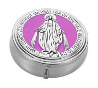 VALICLUD Boîte à Bijoux Catholique Métal pour Chapelet avec Motif Saint Benoît et Vierge Boîte de Prière Ronde Élégante pour Femmes Hommes et Coffret Souvenir de Première Communion