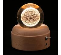 VALICLUD Boîte à Musique en Cristal Veilleuse LED Petite Boule Décorative à Base de Bois Lampe de Projection Lumineuse Ornement Élégant pour Décoration Intérieure et Présent Romantique