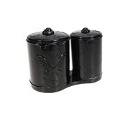 VALICLUD Boîte de Rangement Coton Démaquillant Noire en PS avec Couvercle, Double Compartiment, Organisateur Multifonction pour Salle de Bain Cuisine