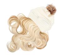 VALICLUD Bonnet Postiche Longue Ondulée Taille Unique Bonnet Tricoté Détachable Femme Hiver Cosplay Extensions Cheveux Pompon Blanc Or