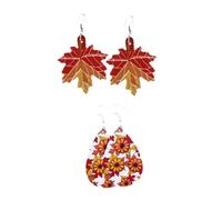 VALICLUD Boucles d'Oreilles de Fête Thanksgiving en Cuir Naturel Pendentifs Feuille d'Érable et Citrouille 2 Paires Décoratives Chics Automne Accessoires Bijoux Légers pour Banquet et