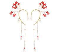 VALICLUD Boucles Oreilles Clip Pampilles Rouges Cristal Fait Main Boucle Oreille Elfes sans Piercing Bijoux Fantaisie pour Femmes Festivals et Mariages