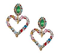 VALICLUD Boucles Oreilles Pendantes Cœur avec Pierres Colorées Rétro et Élégantes pour Femmes Bijoux pour Mariage Soirée et Cadeaux Fête des Mères