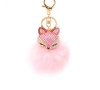 VALICLUD Boule de Fourrure de Lapin Pom Pom Porte-Clés Perle Strass Tête de Renard Clouté Porte-Clés Faux Duveteux Sac Voiture Charme Pendentif pour Femmes Filles,Taille unique,Rose