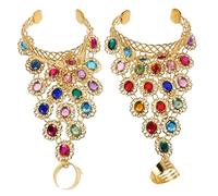 VALICLUD Bracelet de Danse Orientale Paillettes Rouge Ensemble Bijoux Femme Décoration Scène avec Bague Assortie pour Spectacle Performance Taille Unique