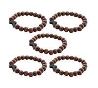 VALICLUD Bracelet Religieux en Perles de Bois Naturel avec Croix Lot de 5 Pièces Extensible et Artisanal Bijoux Chrétiens Unisexes pour Prière Baptême et Présents Spirituels