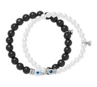 VALICLUD Bracelets de Couple Assortis en Perles Noires et Blanches, Magnétique, en Alliage Solide, Léger et Confortable, Présent Saint-valentin pour Poignet, Bijoux pour Couples, 1 Paire