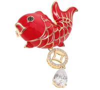 VALICLUD Broche Poisson Rouge Symbolique pour Femmes Épinglette Décorative Pierre Rouge pour Tenue et Accessoire Jour de An Chinois Broche Animale Festive pour Vêtements et Écharpes