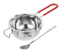 VALICLUD Caquelon à Fondue 400 Ml en Acier Inoxydable avec Poignée en Silicone Anti-brûlure, Pot de Fusion pour Chocolat, Cire et Beurre, Livré avec Cuillère Mélangeuse Couleur Aléatoire