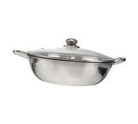 VALICLUD Casserole à Fondue Chinoise Inox avec Couvercle Verre Poêle à Induction Multifonction à Double Compartiment Poignée Large pour Cuisson Gaz et Électrique Marmite pour Repas