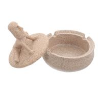 VALICLUD Cendrier Rond en Résine et Décoratif avec Couvercle Design Pierre Yoga, Facile à Nettoyer pour Salon et Espace D'étude, Accessoire pour Fumeurs Élégant