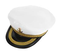 VALICLUD Chapeau de Capitaine de Bateau Blanc en Polyester Bande Dorée, Réglable, Unisexe, Accessoire de Fête Costumée et Navigation de Plaisance, Taille Unique