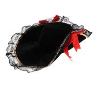 VALICLUD Chapeau Tricorne Pirate Velours avec Dentelle et Noeud Rouge Accessoire Costume Pirate Femme pour Halloween Soirée Thème et Cosplay