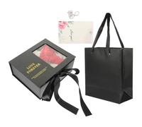 VALICLUD Coffret Présent Floral Petit Format Noir Fenêtre Boîte D’emballage en Papier pour Mariage Fête ou Demande en Mariage Comprendant Accessoires Lapin Guirlande Lumineuse Herbe