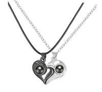 VALICLUD Collier Cœur Projection Magnétique Assorti pour Couples Accessoire Inoxydable Romantique avec Message je Aime Langues Cadeau Anniversaire et Saint-valentin