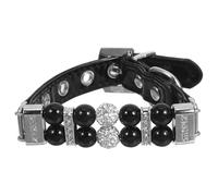 VALICLUD Collier de Perles pour Chien Petite Taille en Cuir PU Noir, Ajustable XS 1,5 X 27 Cm, Bijou Élégant Cristal, Accessoire Chic pour Promenades et Événements Animaux