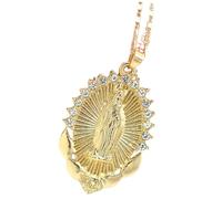 VALICLUD Collier Pendentif Vierge Femme Médaille Religieuse Dorée avec Pierres Bijou Chrétien Décoratif Élégant Accessoire Mode pour Fêtes Noël et Usage Quotidien