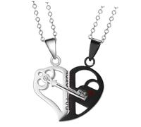 VALICLUD Colliers Couple Cadenas et Clé Colliers Assortis en Acier Inoxydable Pendentif Demi-Cœur Puzzle Présent pour Saint-Valentin pour Lui Bijoux Amoureux
