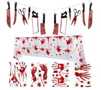 VALICLUD Décoration Suspendue D'halloween Créative en Pvc Autocollants Muraux Imprimés de Mains Rouges et Nappe Rouge pour Bar et Décoration de Plafond