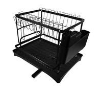 VALICLUD Égouttoir à Multifonction avec Support pour Ustensiles et Planche à Découper Complet avec Bac de Récupération pour Cuisine Noir