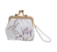 VALICLUD Embroidered Floral Clutch Purse Mini Wallet with Pearl Decoration Compact Coin and Card Holder Elegant Chinese Style Small Pouch for Travel