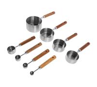 VALICLUD Ensemble de 8 Tasses à Mesurer et Cuillères en Acier Inoxydable Poignées en Bois Cuisine, Mesures Précises et Isolation Thermique, Maison