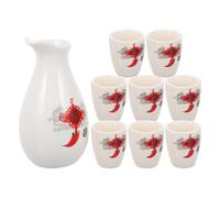 VALICLUD Ensemble de Saké en Céramique 9 Pièces Flacon Imprimé et Tasses Assorties Service à Vin Traditionnel Blanc Kit pour Dégustation et Présent pour Maison et Divertissement