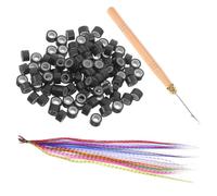 VALICLUD Extensions de Cheveux Synthétiques Colorées à Plumage 13 Pièces Rayées Haute Température Kit Coiffure Fille avec Aiguille à Crochet et Micro-perles pour Fête et Festival