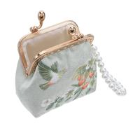 VALICLUD Floral Clutch Brocade Wallet with Pearl Trim Chinese Traditional Flower Embroidery Mini Coin Purse for Women Elegant Fabric Lock Organizer for Travel and Daily Use