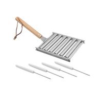 VALICLUD Hot Dog Roller Bbq Acier Inoxydable avec Manche Bois Gril Détachable pour Barbecue Familial Résistant pour Saucisses et Camping