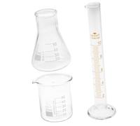 VALICLUD Kit De Labo Scientifique En Verre Borosilicaté 3 Pièces - Bécher 50 Ml, Fiole Conique 50 Ml, Cylindre Gradué 10 Ml - Matériel De Mesure Précis Et Résistant, Usage Éducatif Et Expérimental