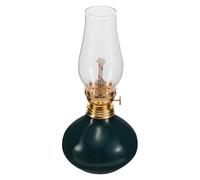VALICLUD Lampe à Pétrole en Verre Vintage avec Base en Céramique Verte, Lampe Tempête Coupe-Vent pour Éclairage Intérieur, Lanterne Rétro pour Camping, Décorations D’Hiver et Fêtes de Fin