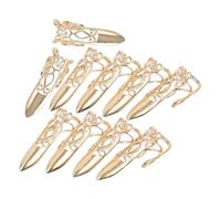 VALICLUD Lot de 10 Bagues D'ongles Griffes Métalliques Dorées Réglables, Bouts D'ongles Style Antique, Protège-doigts Cosplay et Danse, Accessoires Nail Art pour Costume de Reine Ancienne