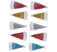 VALICLUD Lot de 10 Porte-Couverts de Noël de Chapeau de Père Noël Pailleté Assortiment 5 Couleurs Rouge Rose Or Bleu Argenté Pochette à Couverts pour Fête et Décoration de Table