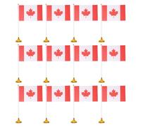 VALICLUD Lot de 12 Set de Set de Petits Drapeaux Canadiens à Main en Plastique avec Hampe et Base Dorée, Stables et Couleurs Vives, Style Distinctif Canadien pour Bureau, Fêtes et Parades