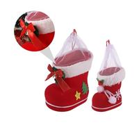 VALICLUD Lot de 2 Bottes Porte-Bonbons de Noël en Flocage Réutilisable Grand et Petit Formats Rouges Décoration Festive pour Présents Bonbons et Friandises Usage Maison et Fête