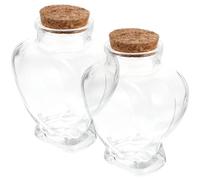 VALICLUD Lot de 2 Bouteilles en Verre Transparentes à Bouchon en Liège, Mini Récipients Polyvalents de Taille Moyenne Forme Cœur, pour Décorations, Messages ou Conservation D’Objets,