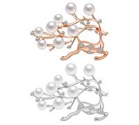 VALICLUD Lot de 2 Broches de Noël en Alliage D’Élan Perles Artificielles Finitions Argenté et Or Rose Épingles à Revers Délicates Accessoires Bijoux pour Femmes pour Ornement et