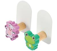 VALICLUD Lot de 2 Crochets Muraux Adhésifs en Bois à Motifs Animaux Décoratifs Perçage pour Chambre D’Garçon et Filles Porte-Serviettes Clés et Paquet Usage Multi-Surfaces