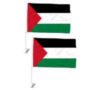 VALICLUD Lot de 2 Drapeaux Palestiniens pour Voiture avec Tiges Décoration de Fenêtre de Voiture Tissu Résistant à la Décoloration Taille pour Manifestations Festivals et Événements