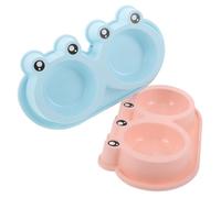 VALICLUD Lot de 2 Gamelles Anti-Fourmis pour Animaux Double Bol Surélevé Grenouille Antidérapant et Anti-Basculement Gamelle Eau et Nourriture pour Chats Errants Couleurs Rose et Bleu