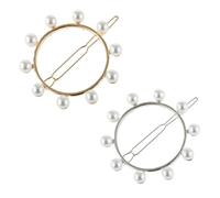 VALICLUD Lot de 2 Pinces à Cheveux en Alliage Creuses Rondes, Barrettes Femme Perles, Finition Lisse, Couleurs Or et Argenté, Accessoires Coiffure pour Fête, Mariage et Usage Quotidien