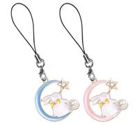 VALICLUD Lot de 2 Porte-clés Chaîne de Téléphone Portable en Alliage Breloques Lapin Lune et Étoile Couleurs Rose et Bleu Accessoires Kawaii pour Charms Téléphone Portable et Dragonne