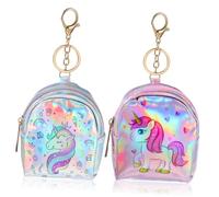 VALICLUD Lot De 2 Porte-Monnaie Licorne Zippés en Cuir Synthétique Porte-clés Petites Pochettes Pratiques pour Cartes Et Monnaie, pour Voyage Et Usage Quotidien